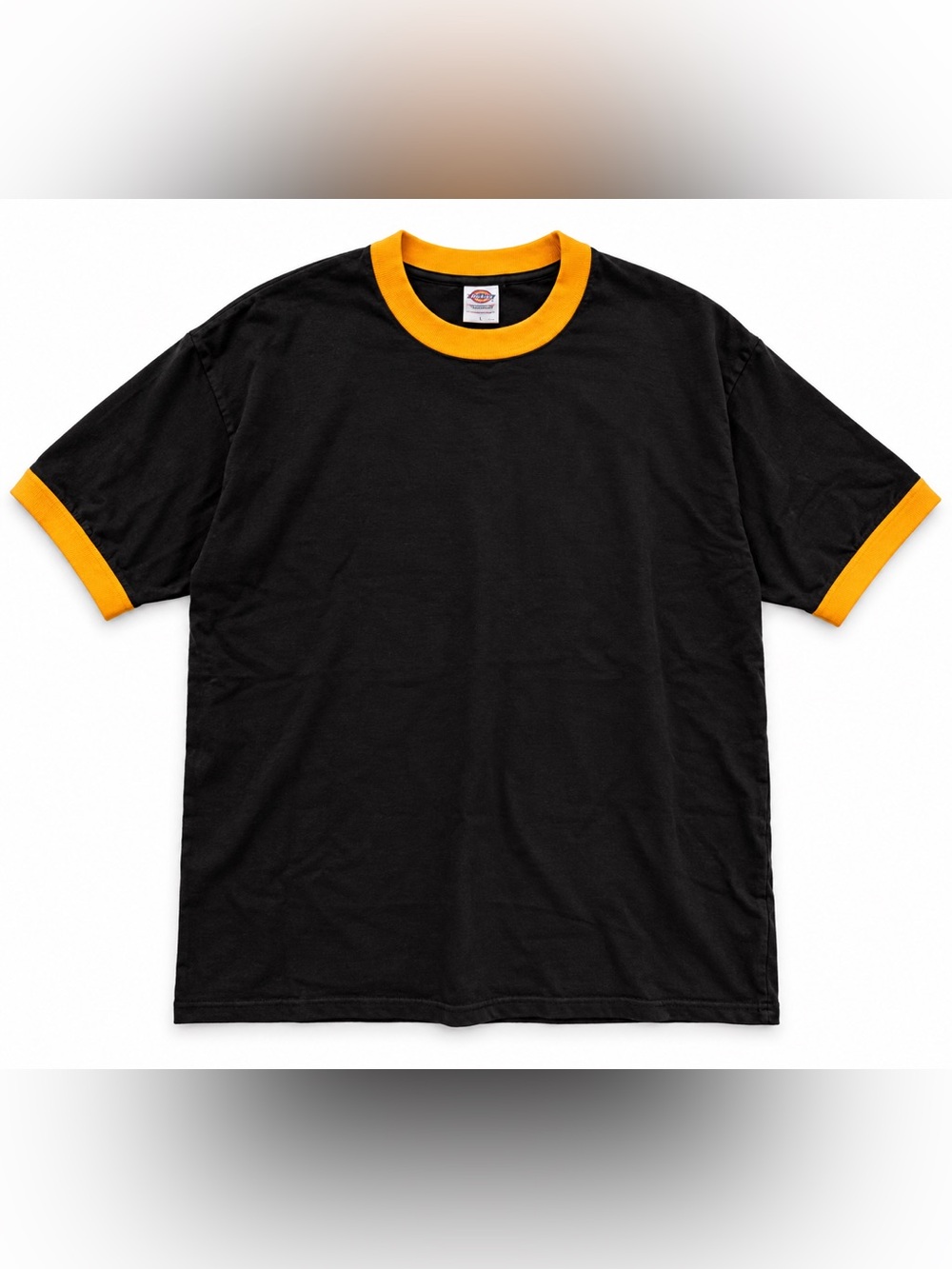 Vintage made in USA Delta Black Ringer Tee with Yellow Trim - Short Sleeve